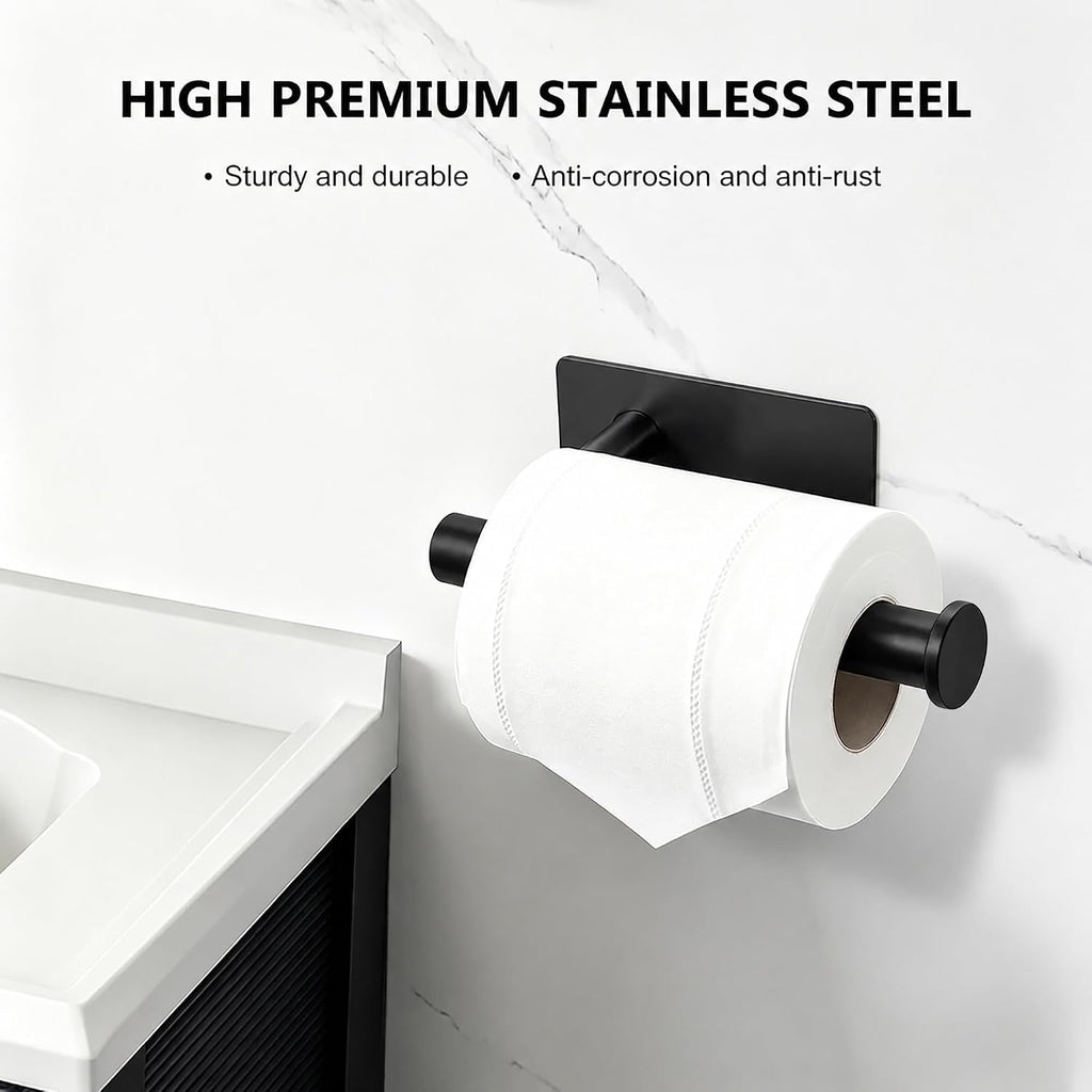 Toilet Paper Holder Wall Mount, Adhesive, Black