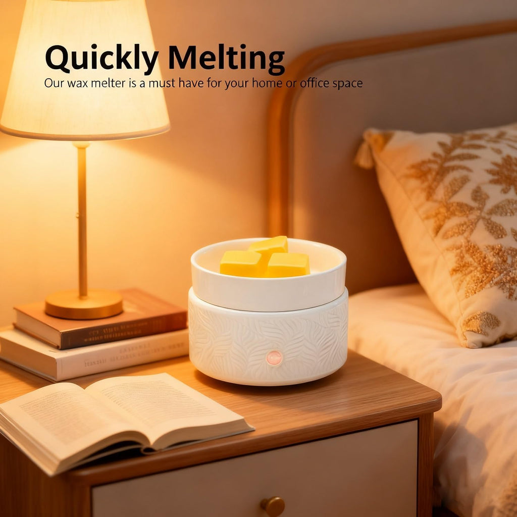 Candle Wax Melts Warmer Burner - Ceramic Essential Oil Warmer 3-in-1 candle warmer Timer Adjust Fragrance Intensity Auto Shut Off for Scented Wax Tart Cube Aromatherapy Home Office Bedroom Decor Gifts