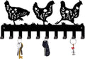 INFUNLY Key Holder for Wall Black Metal Key Hooks with 10 Hooks Floral Chicken Key Hook Rack Wall Mounted Key Organizer Hanger for Towel Bathroom Entryway Front Door Hallway Office, 5x10
