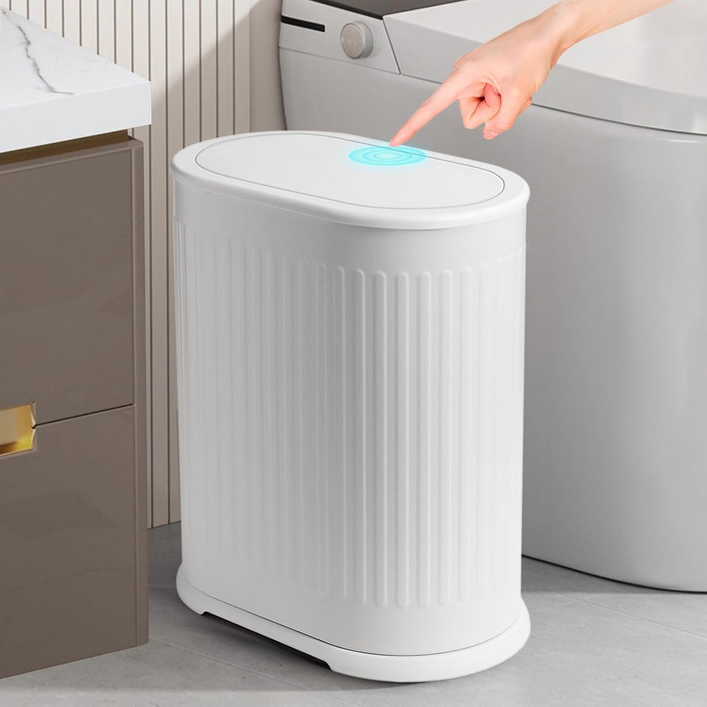 Anzoymx Bathroom Trash Cans White Stainless Steel with Lids, 1.8 Gallons