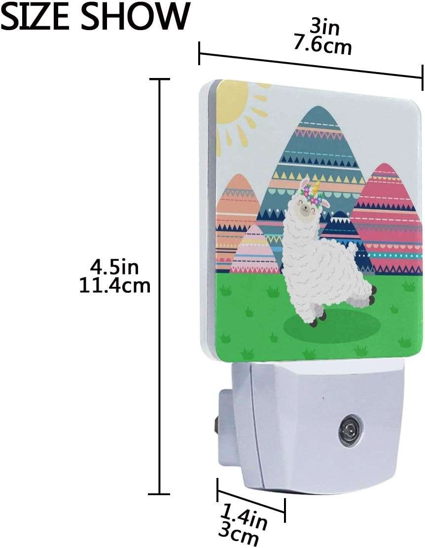 2 Pack Plug-in LED Night Light Lamp Dancing Llama Printing with Dusk to Dawn Sensor for Bedroom, Bathroom, Hallway, Stairways, 0.5W