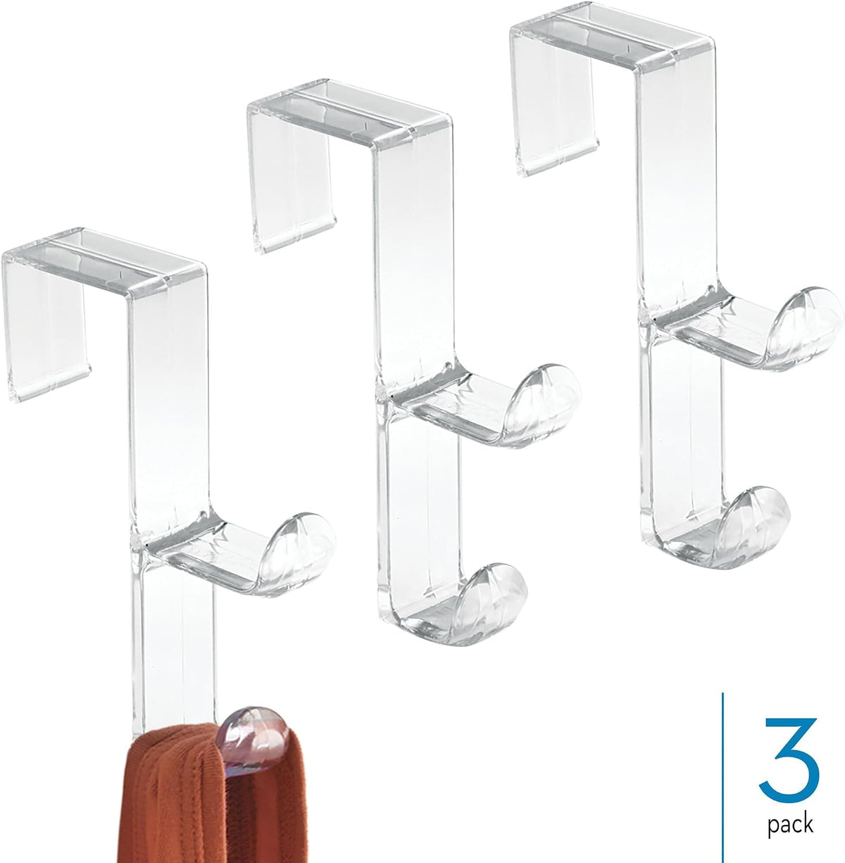 iDesign Over Door Double Hook, Clear, Small, 3-Pack