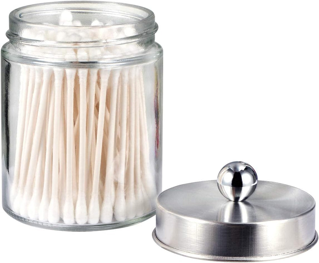 Amolliar Apothecary Jar Qtip Holder w/Metal Lid, Glass, Brushed Nickel