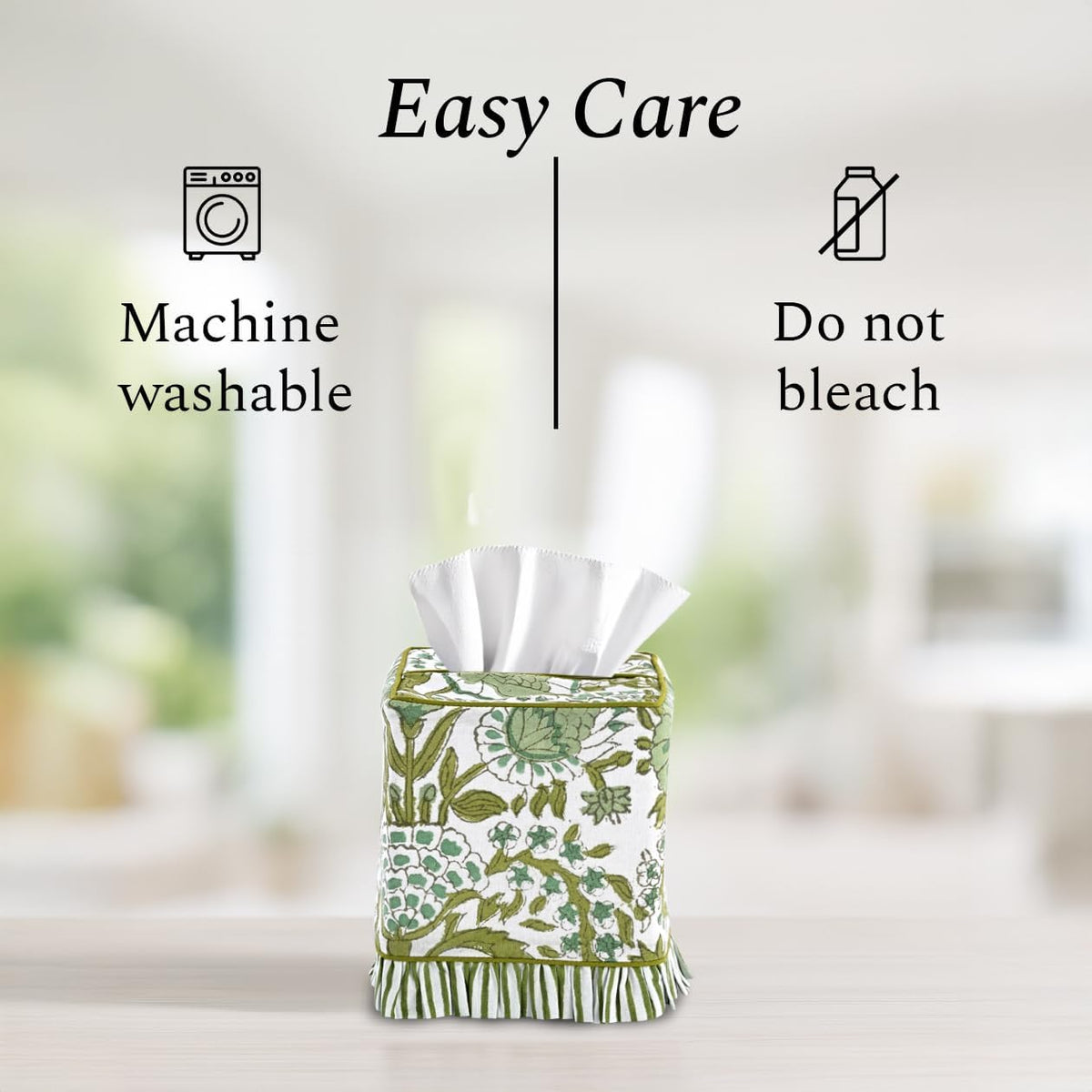 CPC 100% Cotton Ruffle Block Print Tissue Box Cover, Agate Green