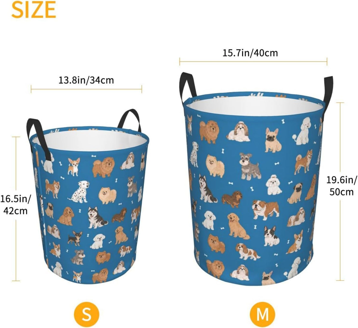 Cute Dog Animals Blue Round Laundry Hamper Storage Basket Toys Clothes Organizer Bin For Home Bathroom Bedroom Dorm Nursery, 38l