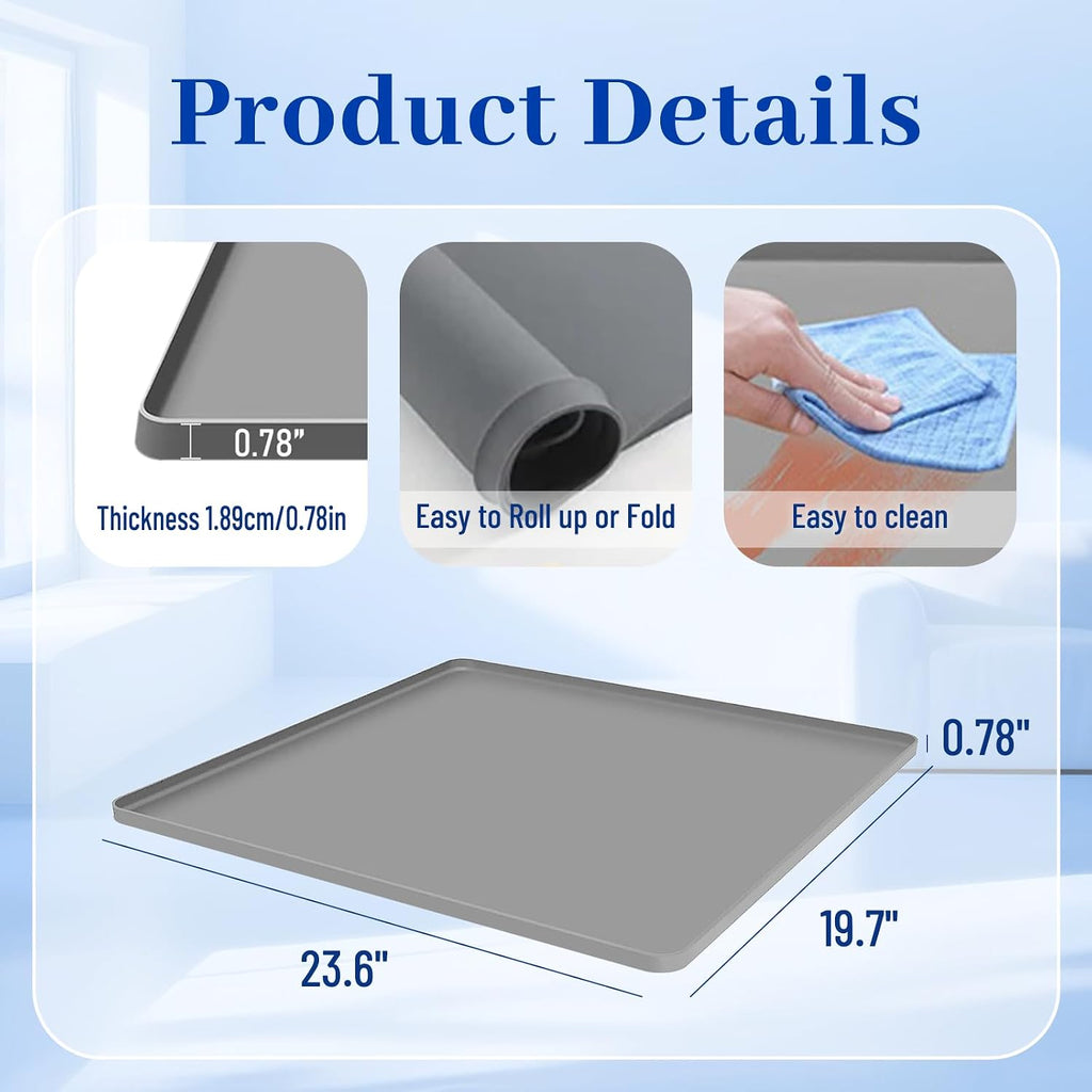 Dehumidifier Drip Mat- 23.6'' x 19.7'' x 0.78'' Silicone Humidifier Drip Tray,Non-Slip,Spill-Proof,Water proof Dehumidifier Drip Pan, Ideal for Portable Air Conditioner,Ice Maker,Water Cooler-Grey