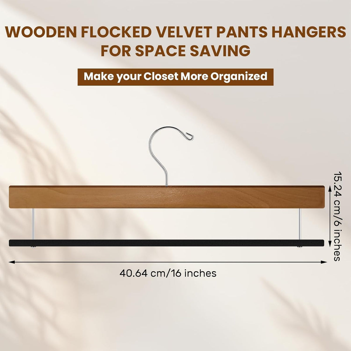 Chunful 30 Pack Wooden Velvet Pants Hangers,Brown