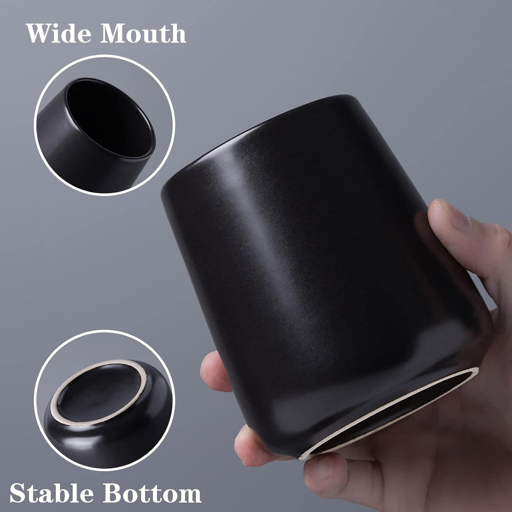Matte Black Toothbrush Holders for Bathroom - 2Pcs Ceramic Tooth Brushing Holder Set, Toothpaste Holder, Reusable Toothbrush Mouthwash Cups, Space-Saving Design for Bathroom Countertop