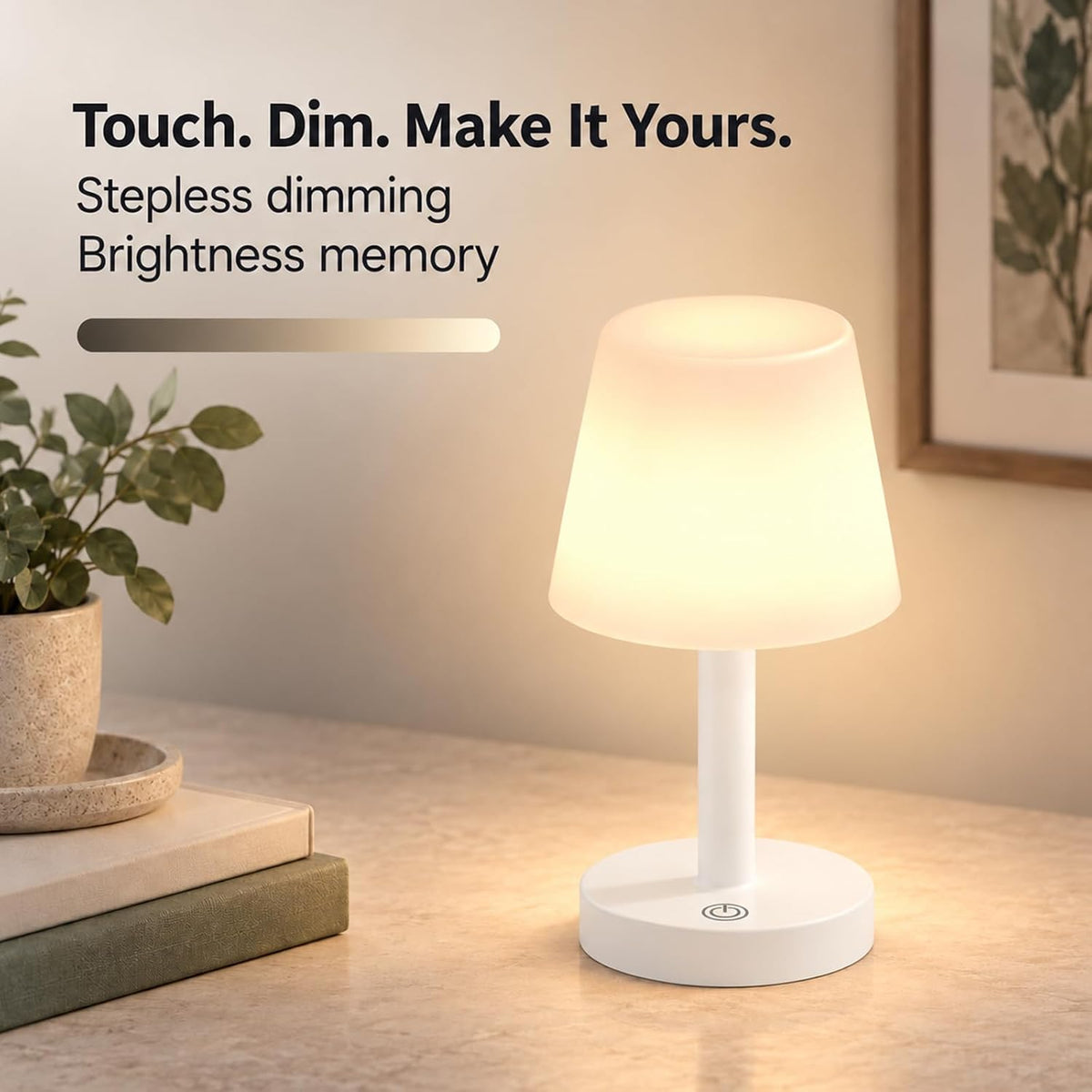 Mini Rechargeable Table Lamp, IP54 Cordless Shower Light, White, 1 Pack
