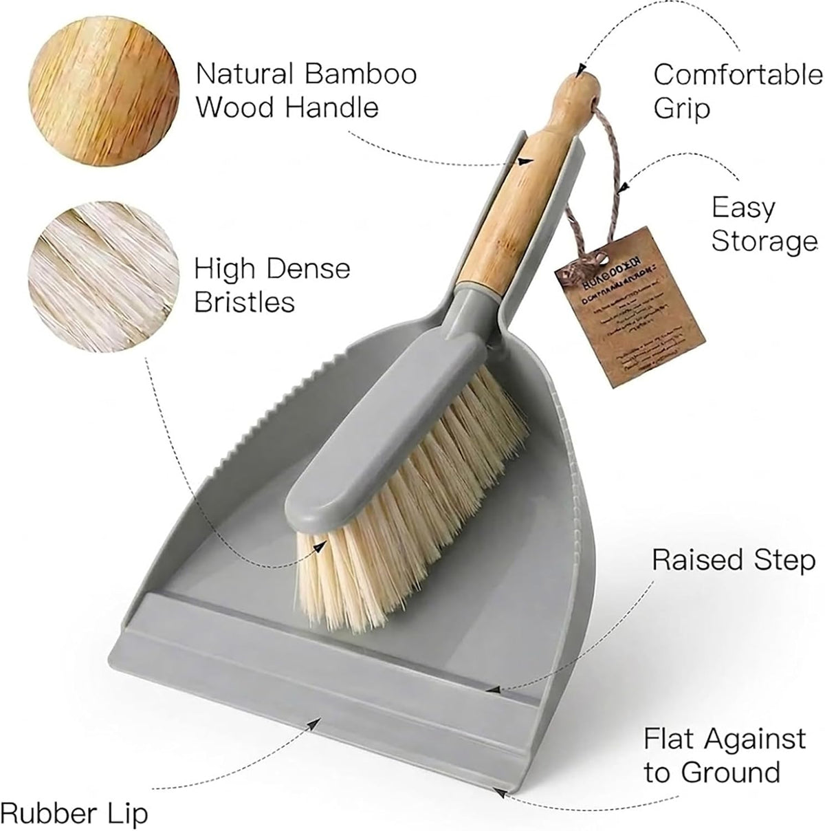 Small Dustpan and Brush Set - Mini Broom with Dustpan Set, Handheld Broom and Dust Pan Combo Set for Home, Pet Care, Car, 14 x 8.7 inch, Grey