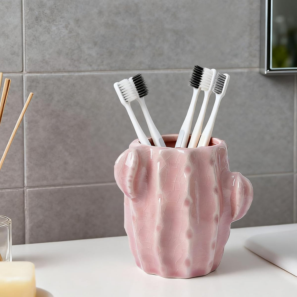 Cactus Toothbrush Holder,Western Stable Ceramic Pink Toothbrush Holder