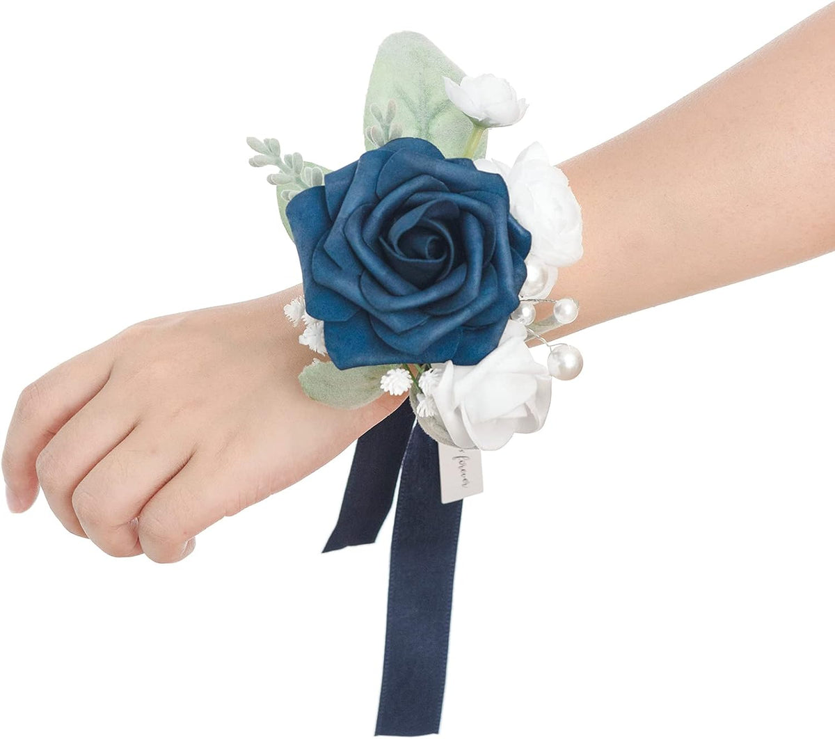 Ling's Moment 2pcs Prom Wrist Corsage Artificial Flowers, Navy Blue