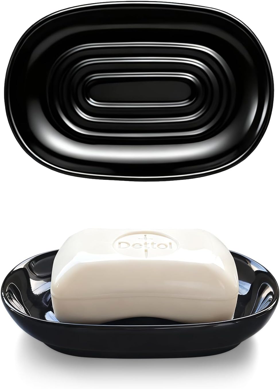 Ceramic Soap Dish for Bath Sink- Modern Black Bar Soap Holder for Shower - Easy to Clean Multi-Purpose Oval Soap Dishes for Soap Bar, Sponges, Jewelry, Small Items | Fits Bathroom & Kitchen