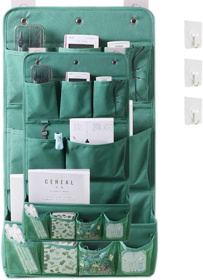 Hanging Organizer with Pockets – Wall & Door Storage Bag with 3 Sticky Hooks – Hanging Storage Organizer for Bathroom, Bedroom, Closet, Dorm, Washing Table (3Layer, Green)