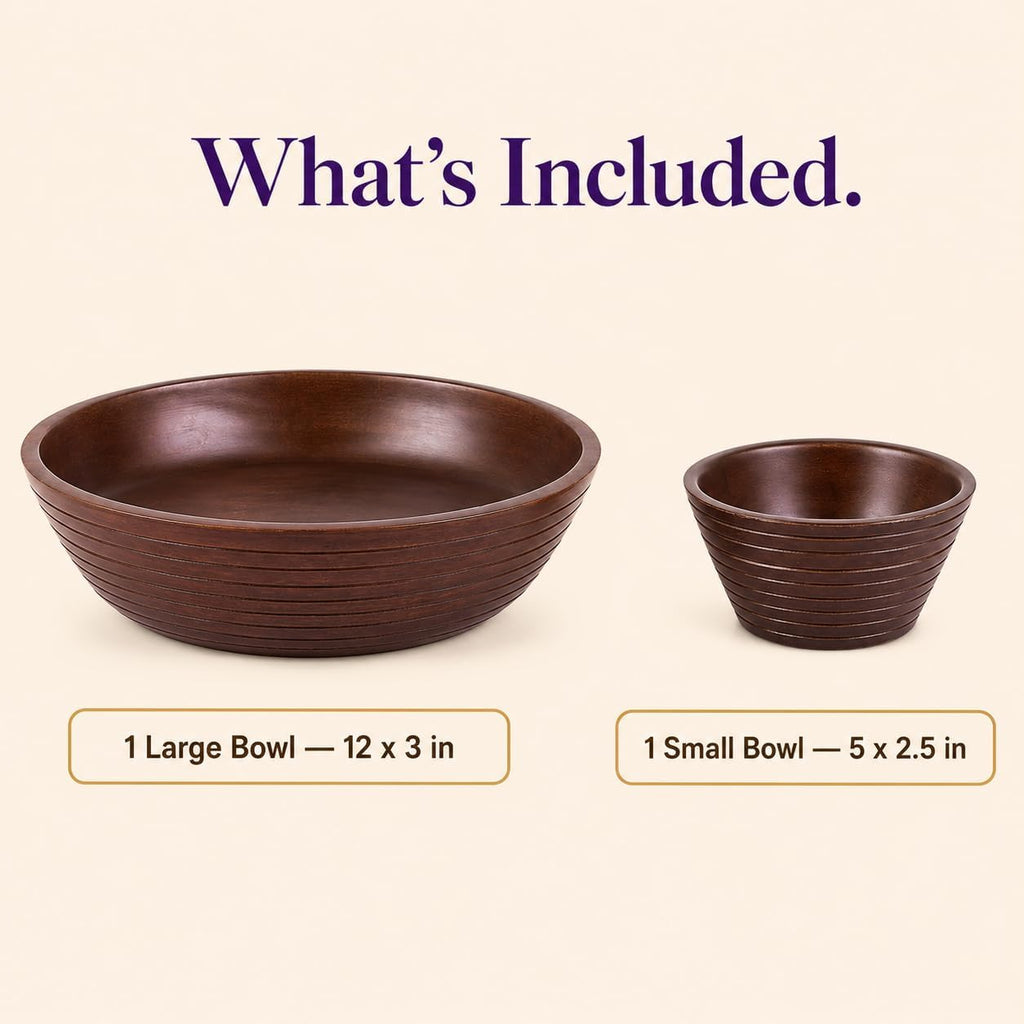Melvvi Wooden Chip and Dip Bowl, Round Detachable Pedestal, 12" Brown