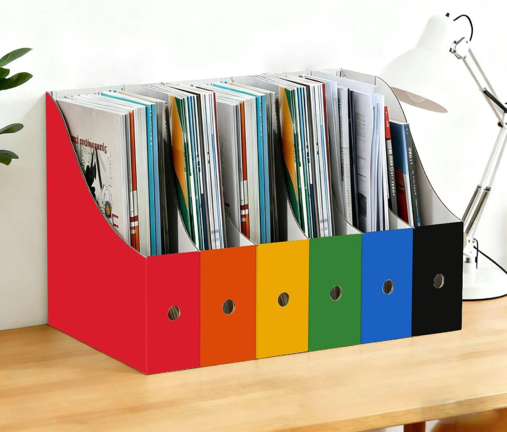 Limitliho 2 Pack Red Cardboard Magazine File Holder for Desk or Shelves