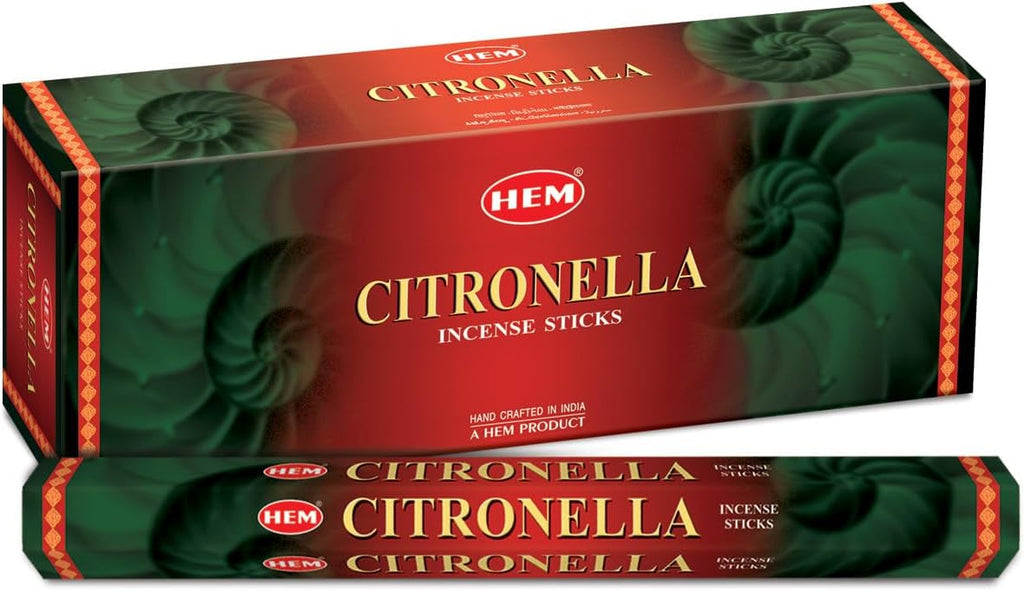 Hem Citronella Incense Sticks – Pack of 6 Boxes (120 Sticks Total, 9-Inch Long) | Fresh Lemon-Grass Aroma for Home, Meditation & Outdoor Use | Natural Hand-Rolled Incense from India