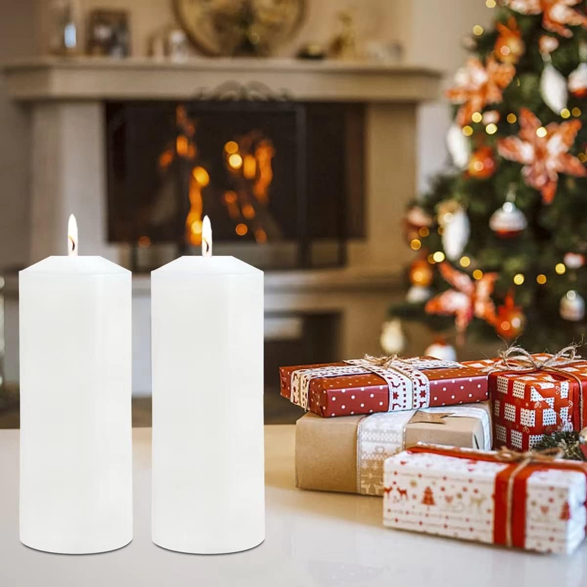 Pillar Candles Set of 2, Unscented Large White Emergency Candle, 3x8 inches Hand Poured Tall Candles Bulk, Non-Toxic Smokeless Dripless and Unscented Candles for Home Wedding Decor
