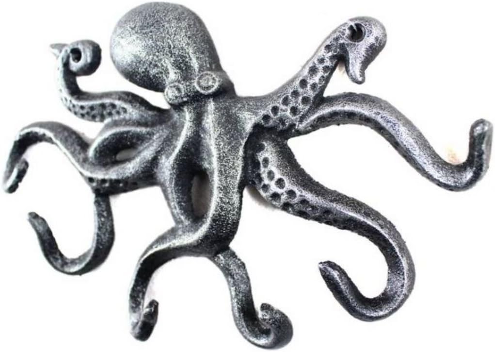 Antique Silver Cast Iron Octopus Hook 11 Inch - Decorative Hook - Sealife Metal Wall Hook
