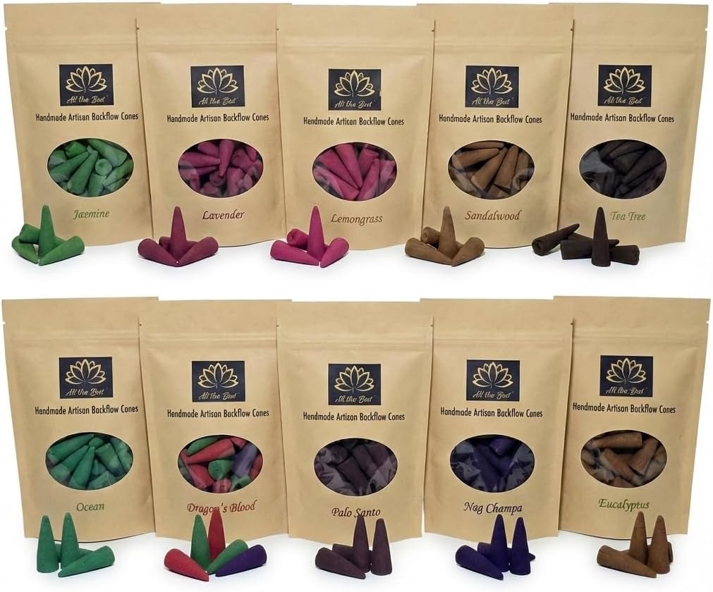 All the Best Backflow Incense Cones for Waterfall Burner - 94g Resealable Pouch, At Least 30 Hand-Rolled 2 Inch Cones, 25+ Minute Burn Each, for Meditation, Aromatherapy, Yoga & Reiki (Dragons Blood)