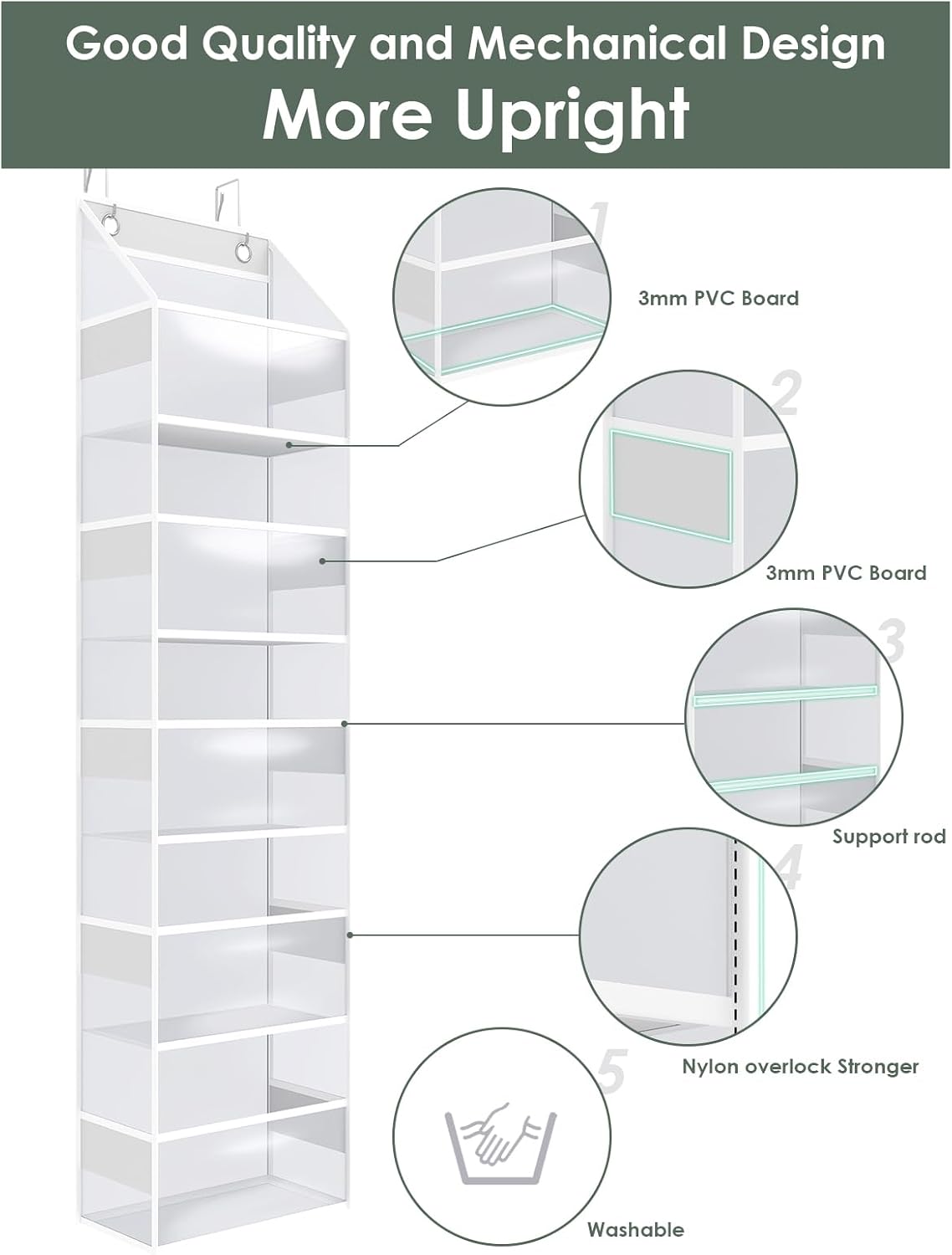 Over The Door Hanging Organizer, Clear Hanging Storage Bag, 5 Shevles Behind Door Organizer for Bedroom, Nursery, Bathroom, Closet, Pantry and Stuffed Animals Storage Holder, 1 Pack