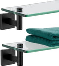 KOKOSIRI Bathroom Shelves Glass Floating Shelf 12-Inch for Bedroom Living Room Kitchen Hanging Rack Rustproof Wall Mounted Black 2 Pack B1105BK-L12-P2