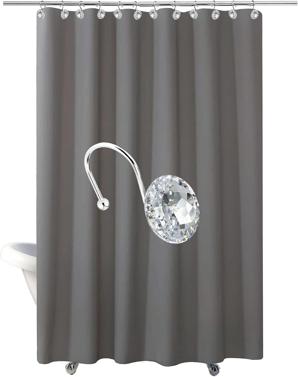 12PCS Shower Curtain Hooks Rings for Bathroom, Stainless Steel Metal Crystal Rhinestones Bling Rust Proof Shower Curtain Rings Hangers for Shower Curtain Decorative, Round Heavy Duty Hooks (Clear)