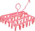Clothespin Rack Foldable Laundry Drying Hanger,Laundry Hangers with 32 Clips,Clip Hanger Drip Hanger for Drying Underwear,Baby Clothes,Socks,Bras,Towel,Pants,Hat,Scarf,Cloth Diapers,Gloves (Pink)