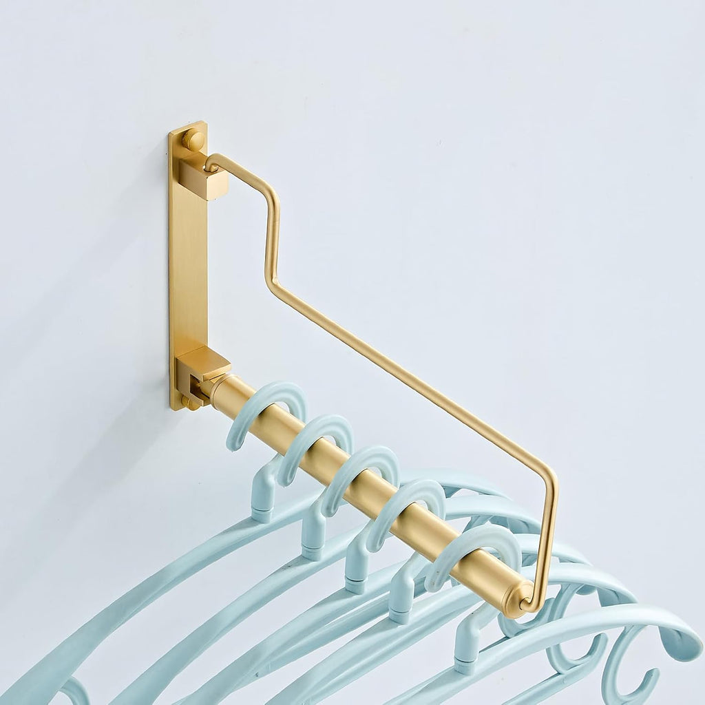 NEWRAIN Clothes Drying Rack, Laundry Racks for Drying Clothes, Wall Mounted Swing Arm Clothes Hanger for Laundry Room, Garage, Indoor & Outdoor Use,Brushed Gold (Pack of 2)