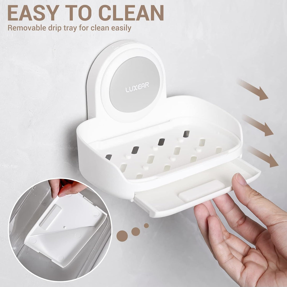 LUXEAR Shower Caddy Suction Cup 2 Pack Suction Shower Basket + Soap Dish Holder NO-Drilling Removable One Second Installation Shower Organizer Powerful Waterproof Bathroom Caddy Storage