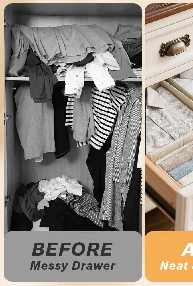Foldable Drawer Organizer for Clothes & Underwear, Set of 6, Beige