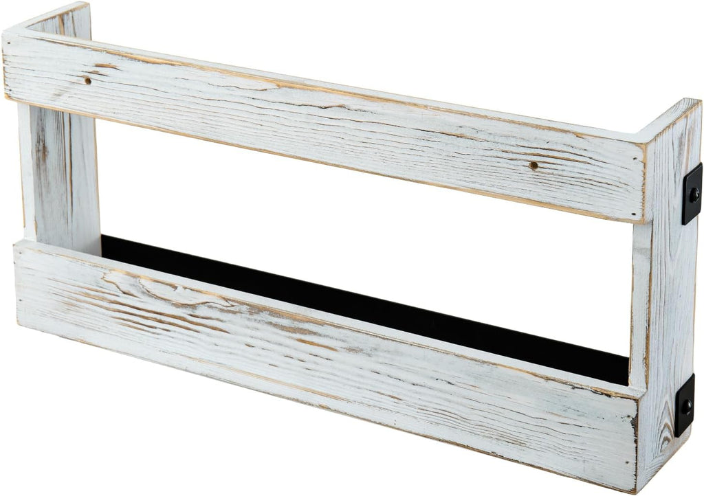 MyGift Magazine Rack, Whitewashed Wood & Black Metal, Wall-Mounted Display