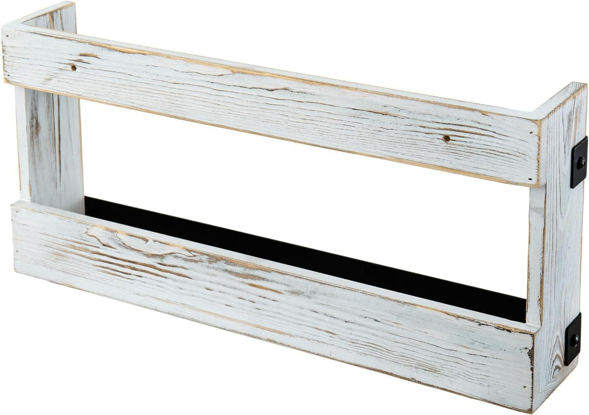 MyGift Magazine Rack, Whitewashed Wood & Black Metal, Wall-Mounted Display