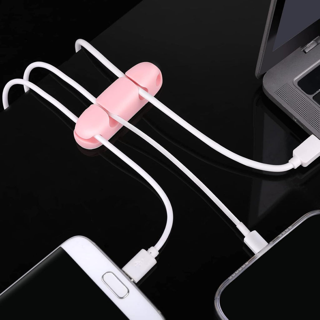 WLLHYF 3PCS Cable Clips, Cord Wire Organizer Silicone 4 Hole (Pink)