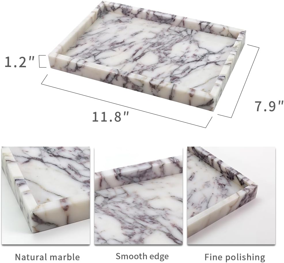 Luxurious Natural Marble Tray Hand Towel Organizer for Disposable Paper Napkins, Jewelry, Makeup Bathroom Vanity Sink Comestic Holder Bathtub Decorative Organizer Perfume Tray/Calacatta Viola