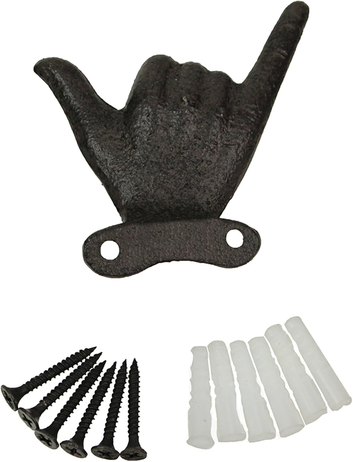Zeckos Set of 3 Hand Gesture Wall Hooks, Brown Distressed Cast Iron, 4 Inch