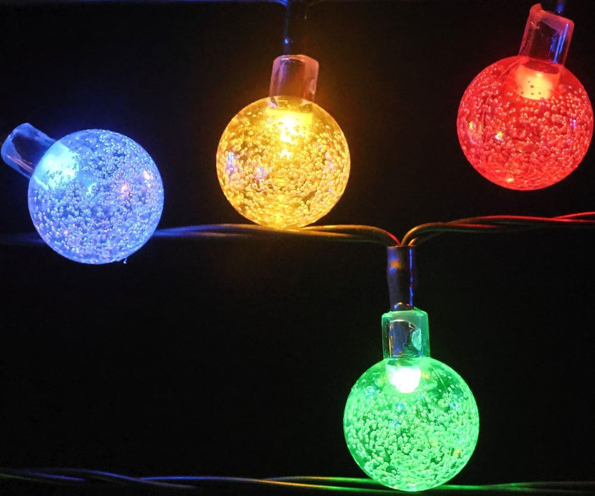 Solar String Lights Outdoor, 20ft Waterproof 30 LEDs 8 Modes Crystal Globe Solar String Fairy Lights Backyard Patio Christmas Lights for Holiday Party Gardens Backyard Wedding (Multicolor)