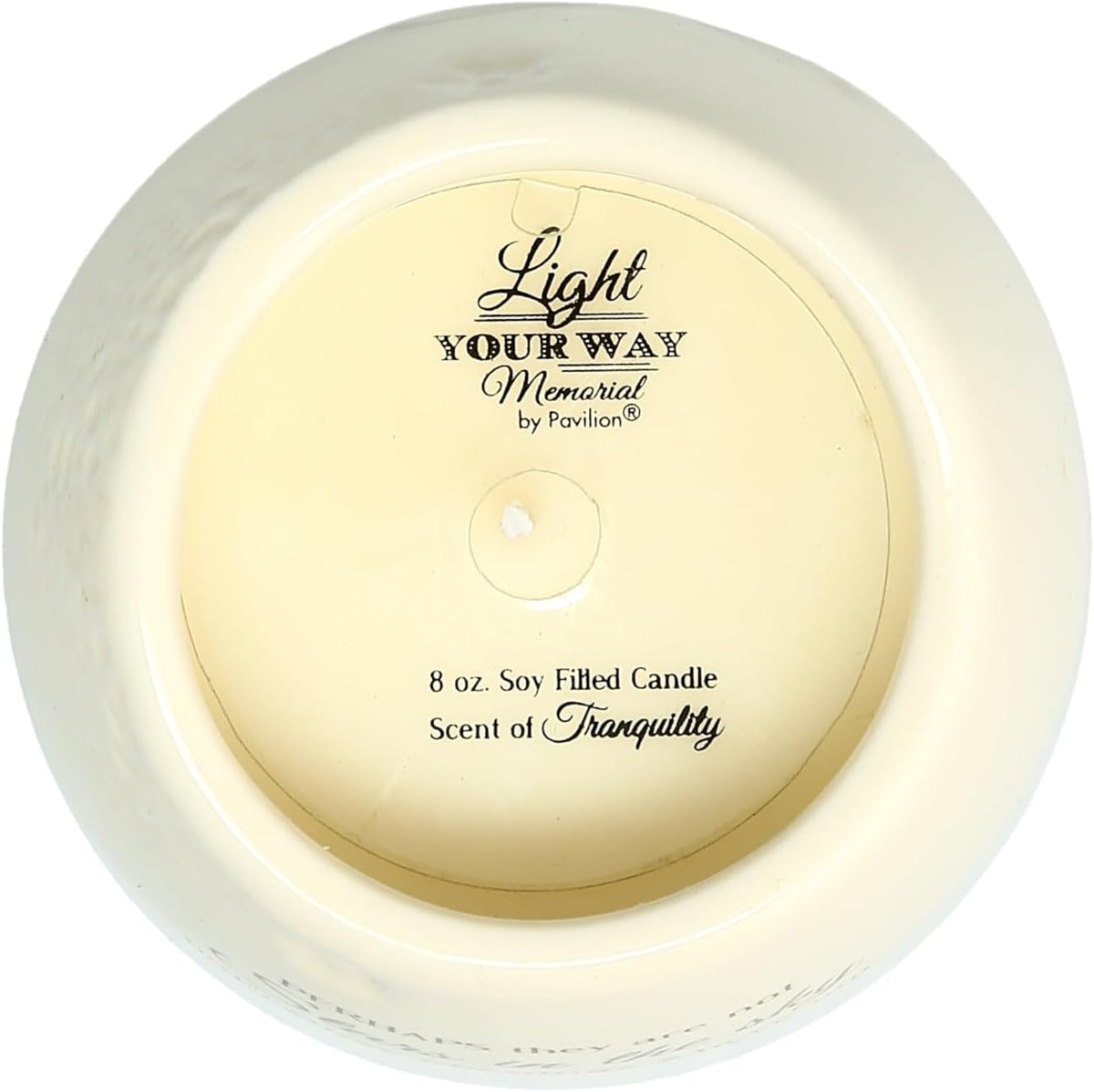 Pavilion Light Your Way Memorial Ceramic Vessel - 100% Soy Wax Candle with "I Have an Angel Watching Over Me From Heaven" Text, Decorative Soy Filled Candle, Scent of Tranquility, 8 oz, White