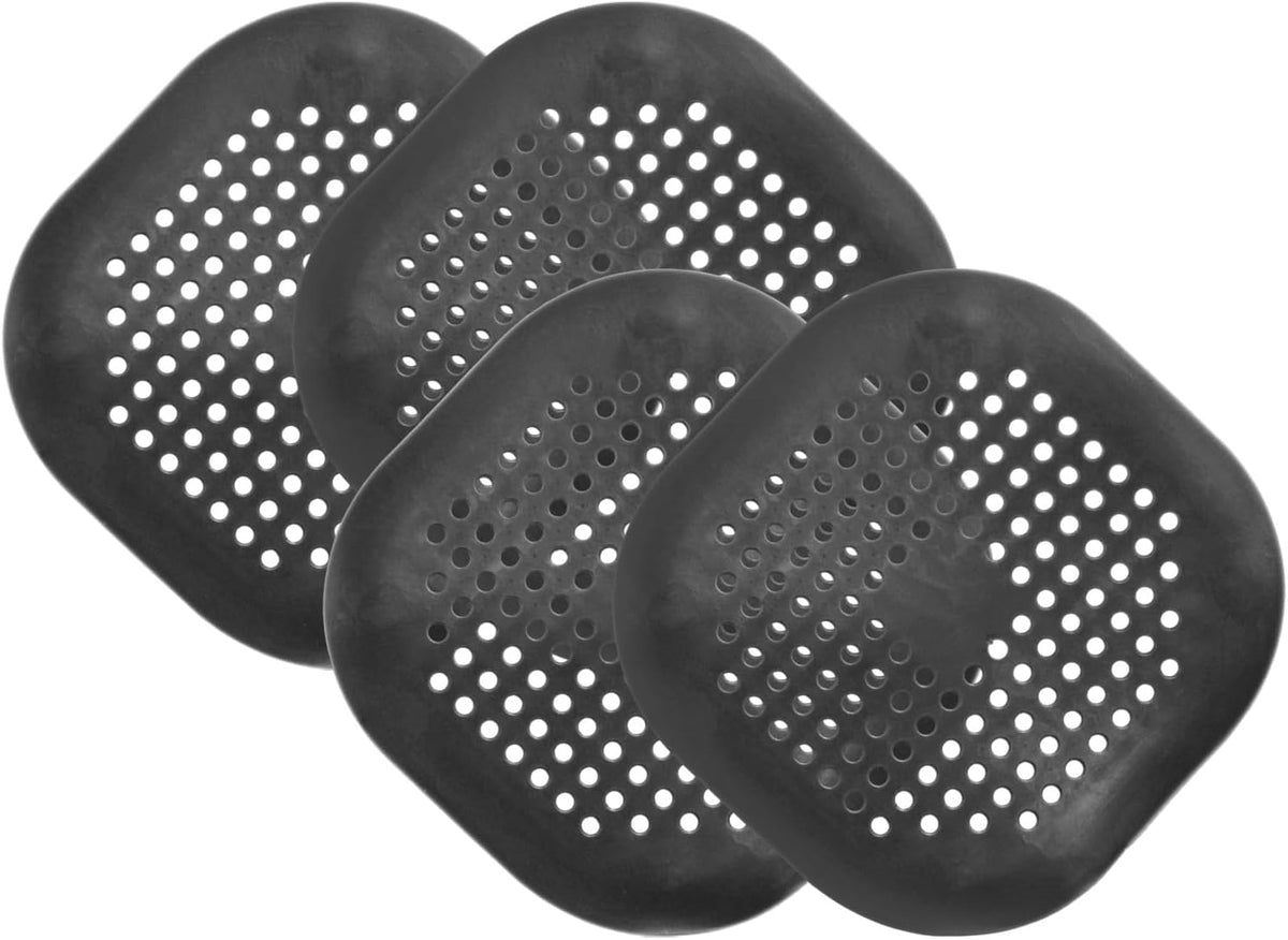 PATIKIL Hair Drain Catcher 5-1/2 Inch, 4 Pcs Silicone Square Drain Protector Hair Stopper with Suction Cup for Kitchen Bathroom Balcony Landscaped Walkways Patios, Black