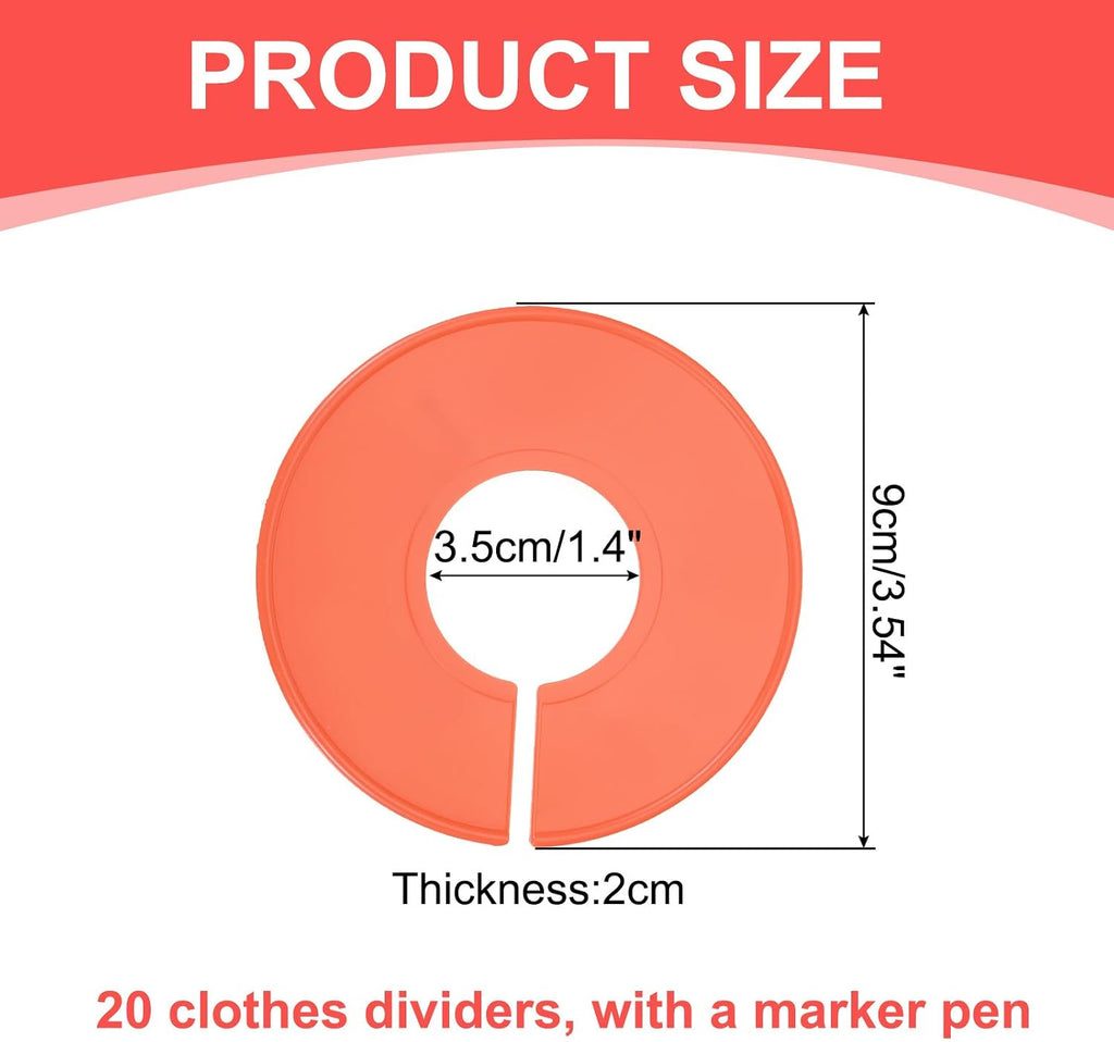 uxcell Clothes Dividers,20 Pack Round Closet Rack Dividers Clothing Rack Size Dividers Blank Labels with Marker Pen Writable & Reusable for Hanging Clothes Sorting Size, Orange