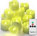 Topstone Green Remote Control Flameless Tealight Candles,CR2450 Battery Powered Votive Candles with Timer,Electric Fake Candle for Home, Christmas Decoration,Pack of 12