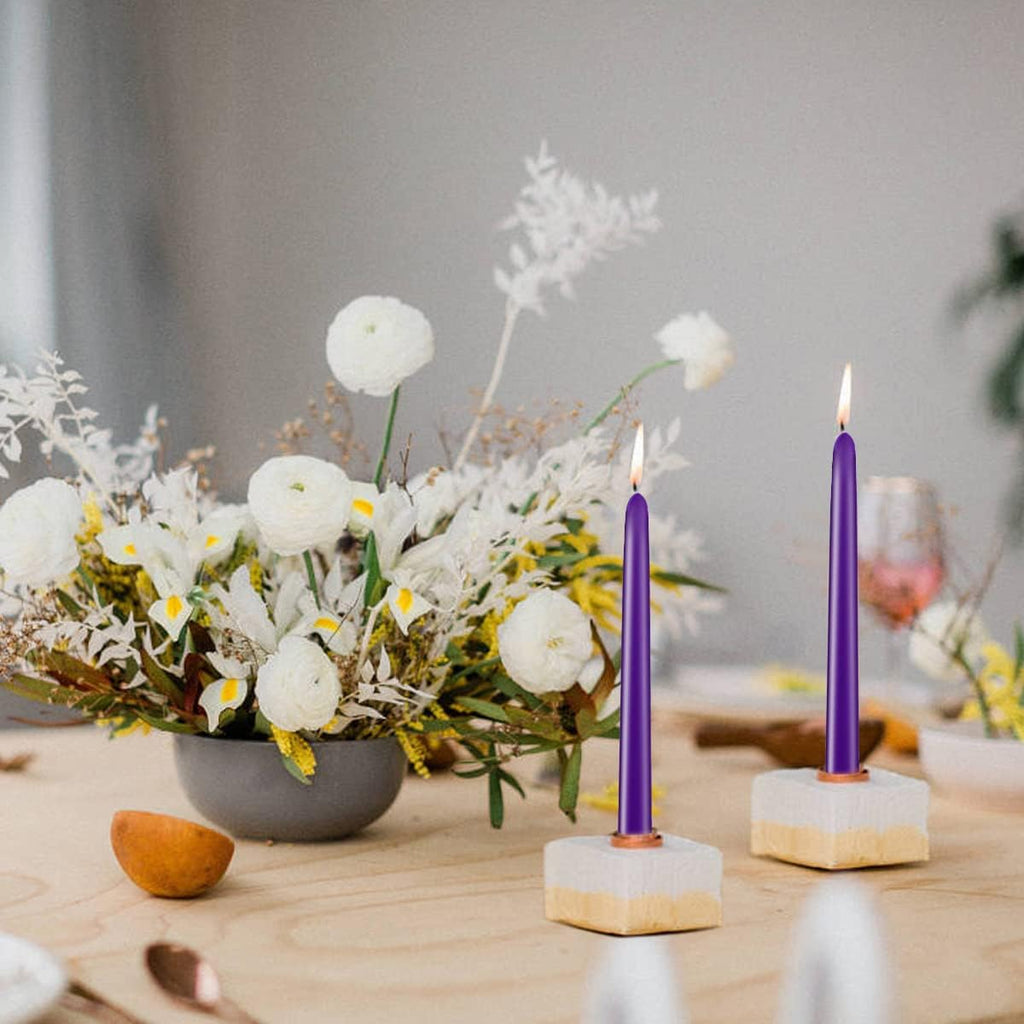 Purple Taper Candles, Set of 20 Unscented and Smokeless 10 Inch Taper Candles Long Burning, Paraffin Wax with Cotton Wicks for Burning Approxinately 7-8 Hours Time
