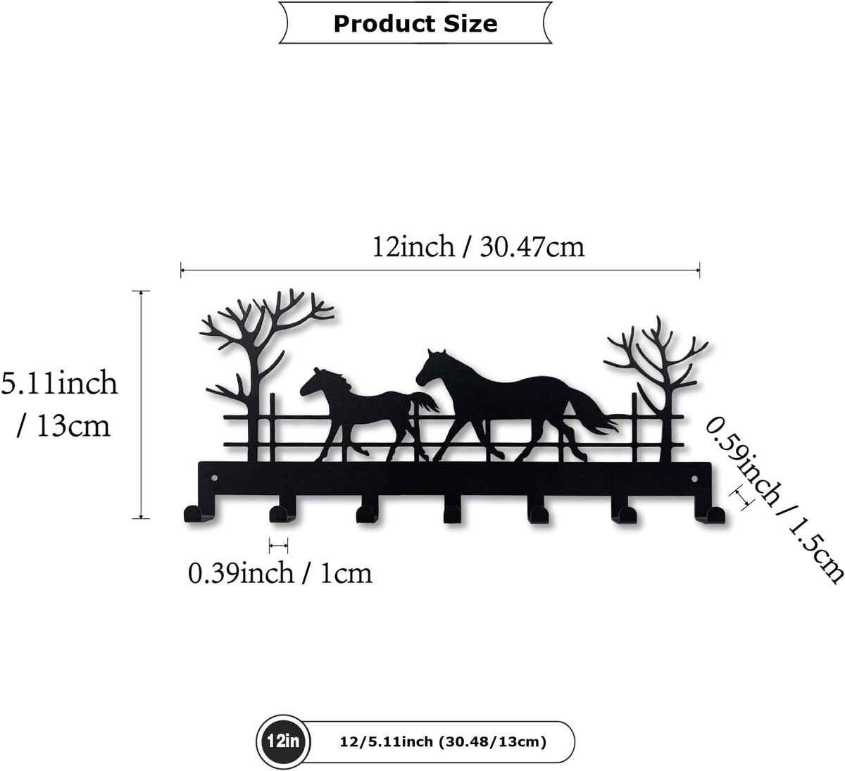 Metal Horse Key Holder for Wall,Metal Key Organizer Wall Decorative with 7 Hooks,Black Wall Mount Key Holder for Entryway,Front Door,Hallway,Office