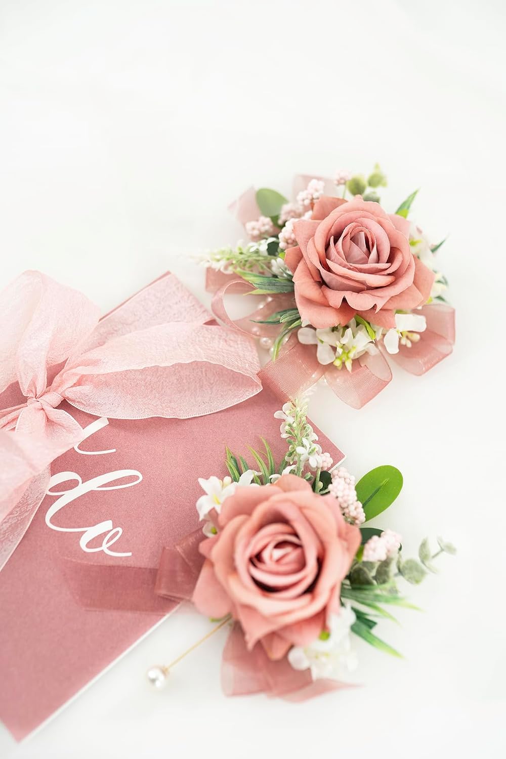 Dusty Rose Corsage and Boutonniere Set Girl Prom Corsage Wristlet
