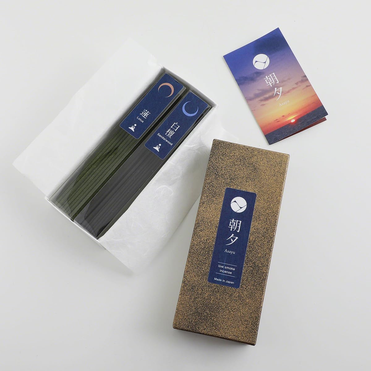 Asayu Japan Yoga Incense Gift Set with Navy Blue Lotus Holder, Low Smoke