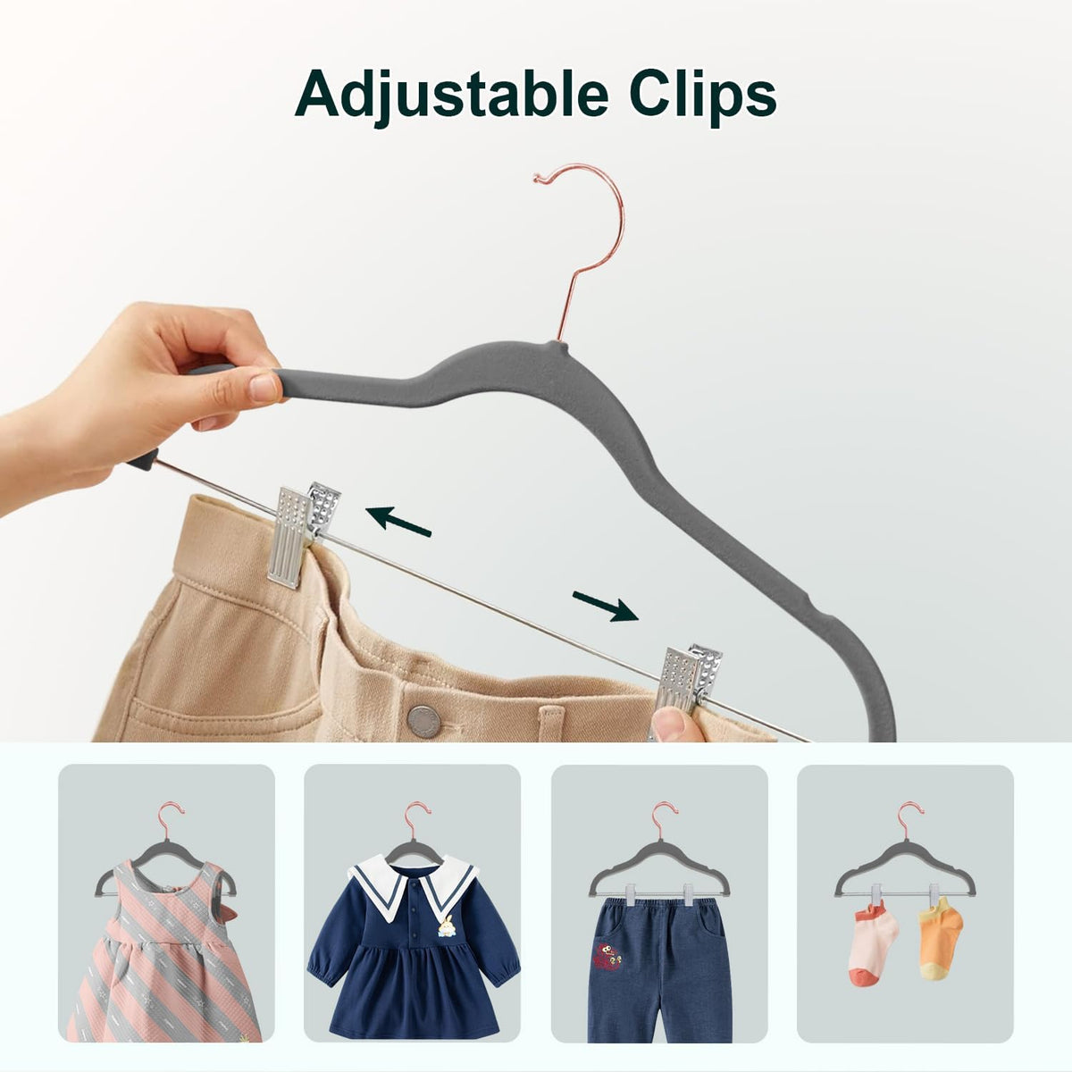 Baby Velvet Hangers with Clips Non-Slip for Clothes Gray 14 Pack