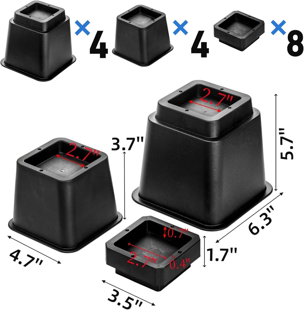 Pumtus 16 Pack Adjustable Furniture Risers, 3,4,5,6,7,8,9,10 Inch Heavy Duty Bed Lift Elevator with Anti-Slip Mats, Stackable Sofa Couch Desk Chair Risers for Additional Storage