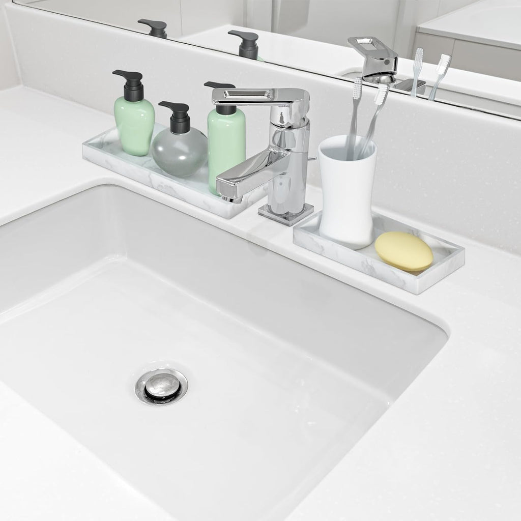 2 Pack Silicone Bathroom Vanity Tray Large 11.8" ＆ Small 7.8" Set