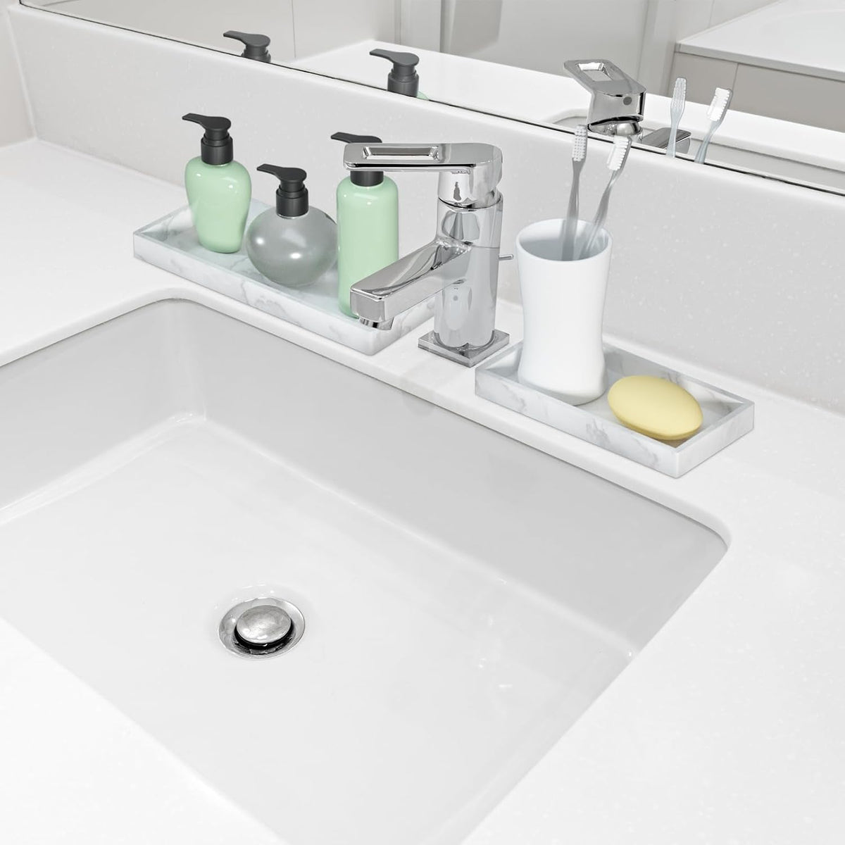 2 Pack Silicone Bathroom Vanity Tray Large 11.8" ＆ Small 7.8" Set