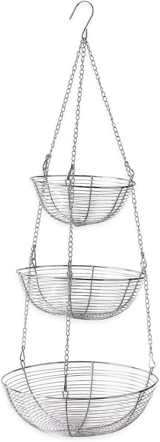 Woven Wire Hanging Basket - Chrome, 3 Tier
